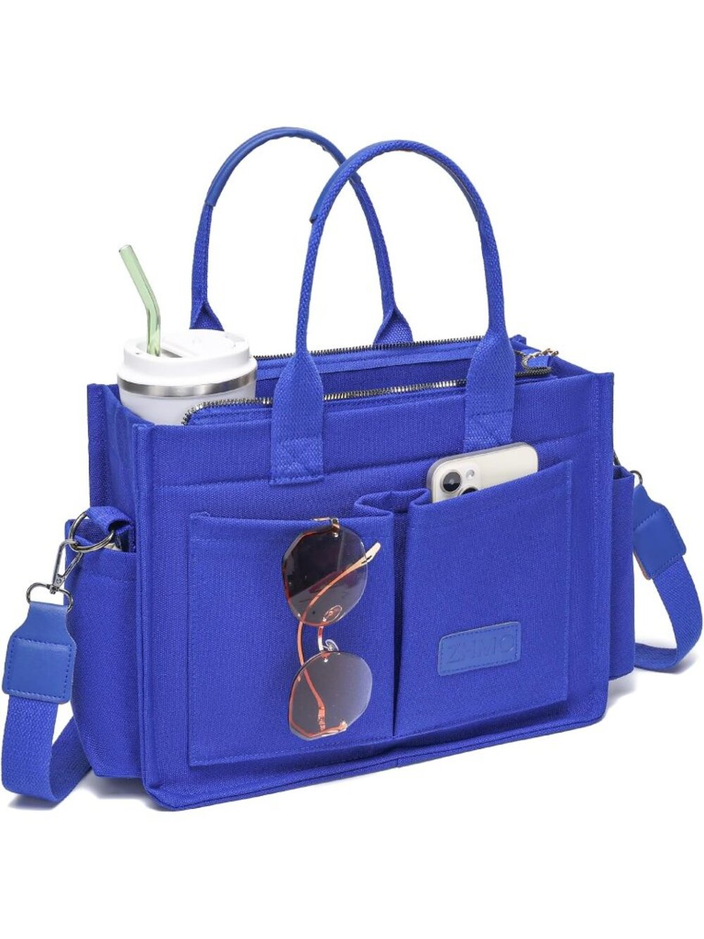 Women's Navy Blue Canvas Tote Bag Large Crossbody Travel Handbags Purse